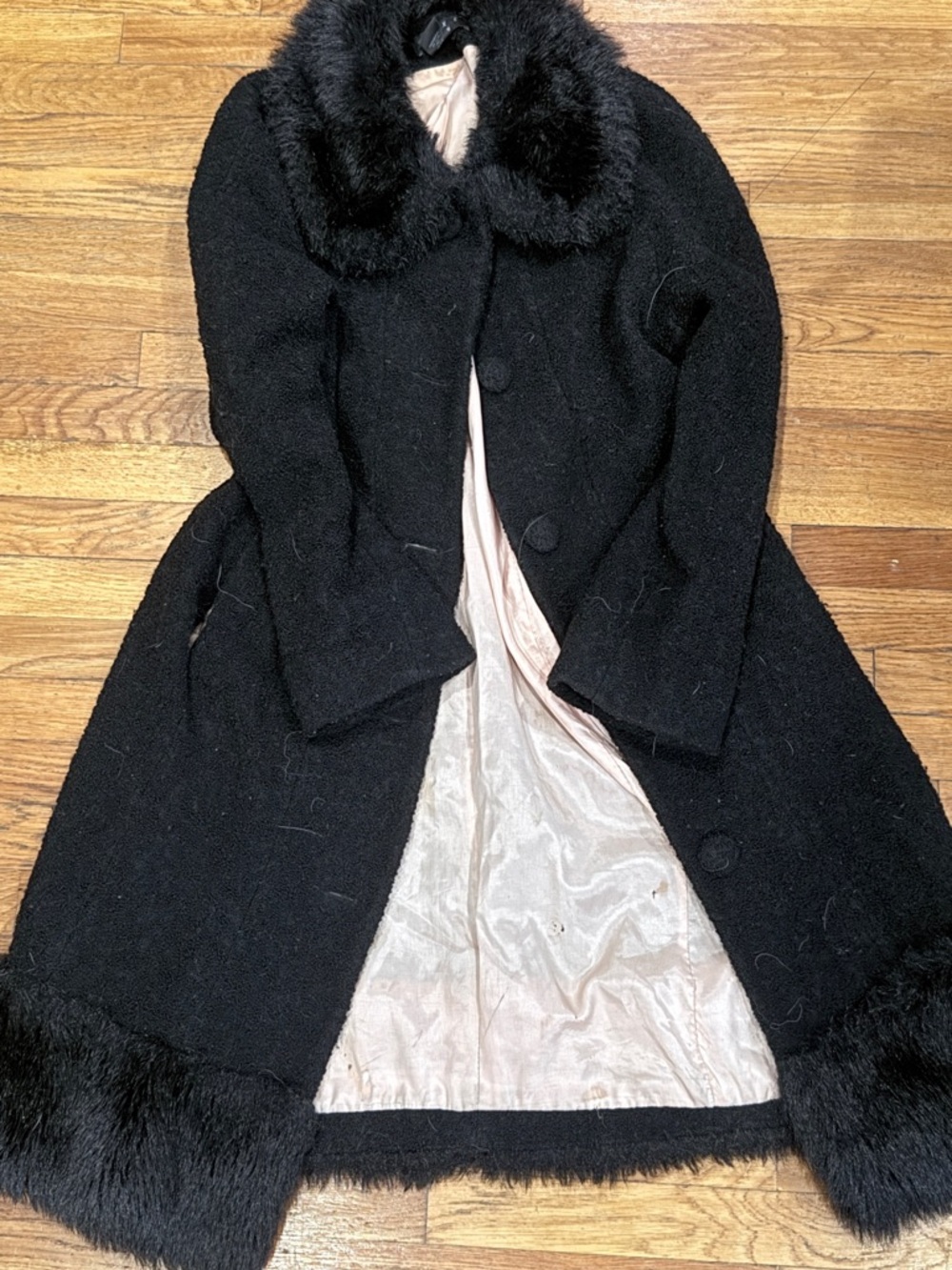 Arden B Black Faux-Fur Trim Trench Coat
